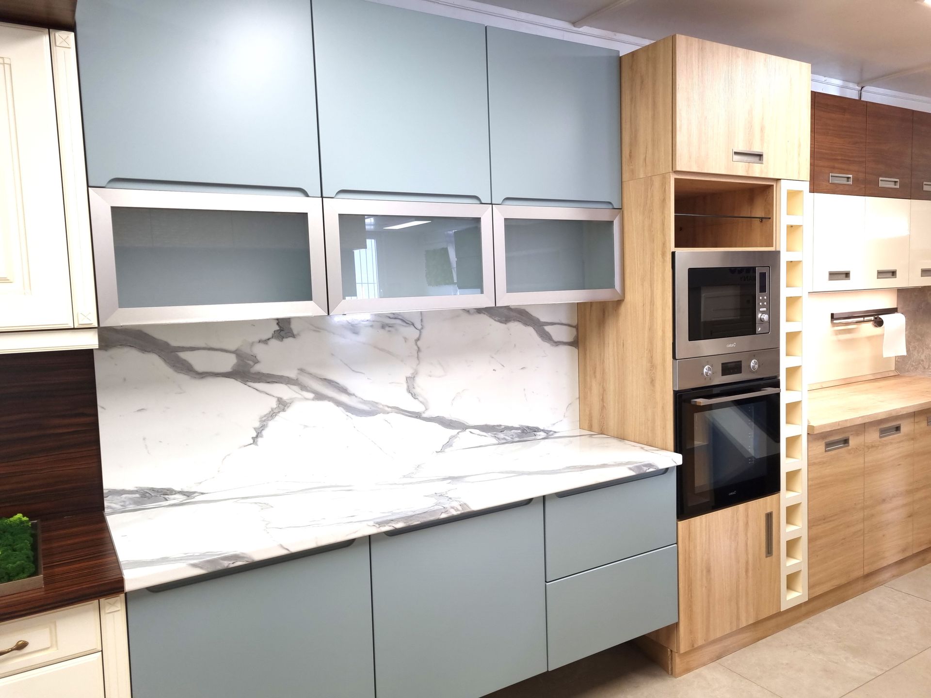 Türkizkék fóliás MDF modern étkező bútorzat